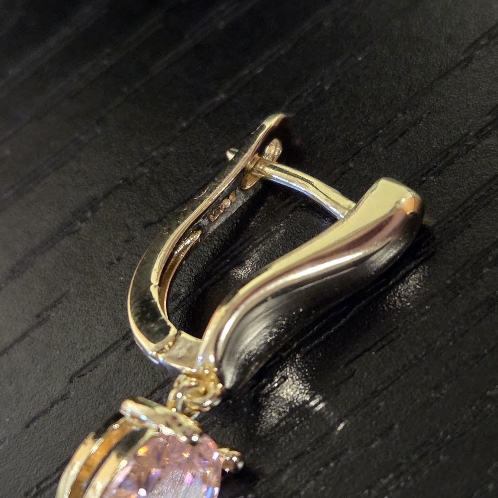 18k Gold Light Pink CZ Earrings - Picture 6 of 10